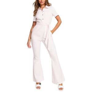 NWOT ASOS Twill 70s Kickflare Boilersuit Jumpsuit Pale Pink Size 10